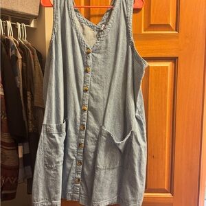 Blue Striped Button-Down Sleeveless Dress